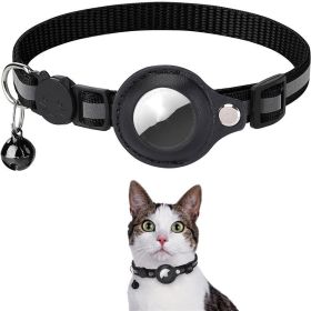 Reflective Collar Waterproof Holder Case For Airtag Air Tag Airtags Protective Cover Cat Dog Kitten Puppy Nylon Collar (Option: Black)