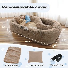 Human Dog Bed, 71"x45"x12" Size Fits You and Pets, Non-removeable Cover, Washable Faux Fur Dog Bed for People Doze Off, Napping Orthopedic Dog Be (Color: Khaki, size: 6XL(Non-Detachable Dog Bed))