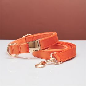 Multiple Colour Velvet Personalise Dog Collar Leash Set With Bow (Option: Orange set-L)